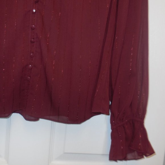 Blouse NWT SMALL ruffled gothic style see-through chiffon long sleeve dressy top - Picture 3 of 10